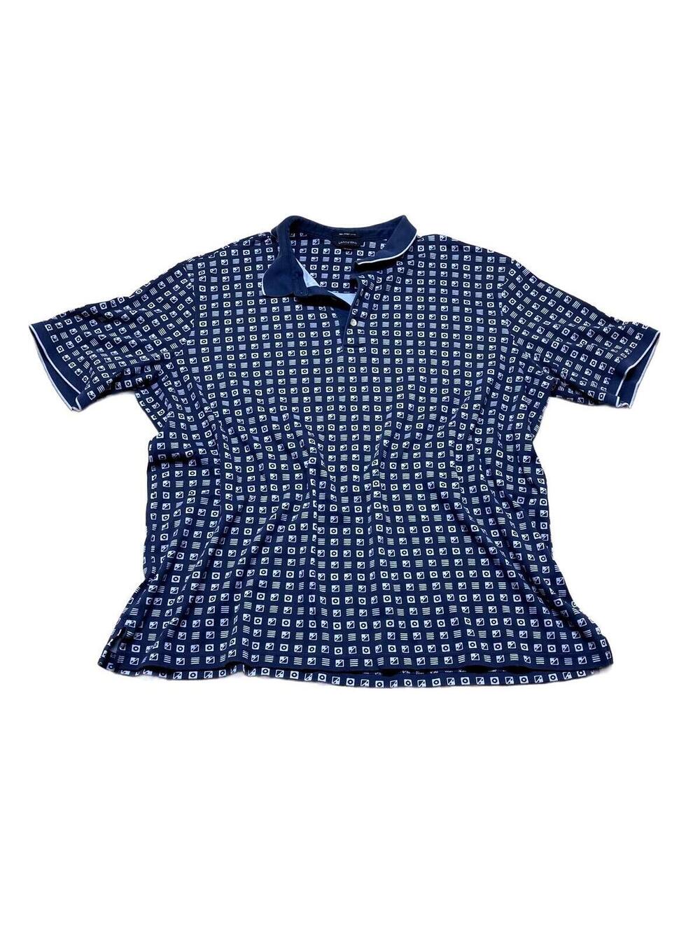 Lands' End Men's Navy Blue Geometric Print Polo Shirt - Size XXL